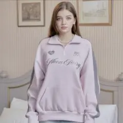 moonfairy ハーフジップ 裏起毛 スウェット ジャージ ピンク 韓国