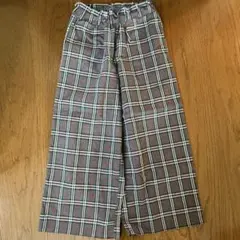 チェック柄 ゴムウエスト ワイドパンツ 100cm