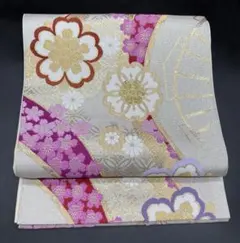 高級 正絹 袋帯 礼装 フォーマル 洒落帯　金糸　花柄　振袖　源氏車　340