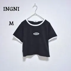 INGNI イング リブTシャツ クロップド丈 M 黒 半袖 チビT ロゴのサムネイル
