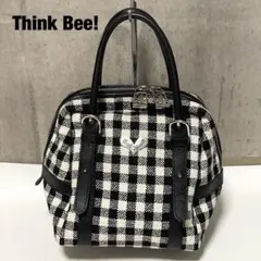 美品 シンクビー ハンドバッグ ギンガムチェック ハート ツイード生地 白 黒