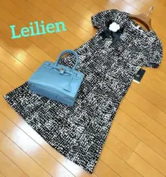 極美品】Rene パールボタン 襟付きニットワンピース 34 紺色 ロゴ