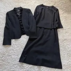 美品　桂由美　2wayフリルワンピーススーツ　11 ブラックフォーマル 襟着脱可
