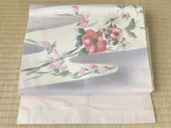 ☆帯コレクション☆桜花柄名古屋帯☆淡すみれ色 手書き風染めの帯☆