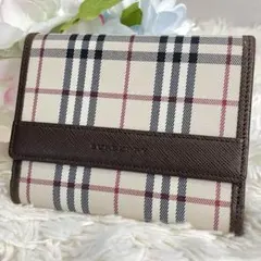 極美品 BURBERRY バーバリー ノバチェック 二つ折り財布 ブラウン 型押のサムネイル