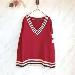 キャンツー cantwo ニット【F】Vネック レッド