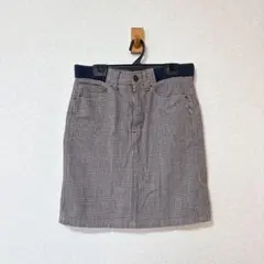 【訳あり】チェック柄 膝丈スカート ウエストゴム