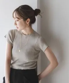 NOBLE 【洗える】ショートスリーブコンパクトリブニット Tシャツ