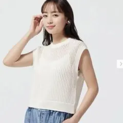 完売！！GU ジーユー　メッシュセーター　ノースリーブ　L 白　オフホワイト