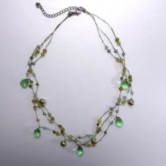 緑色の多層ネックレス ビンテージ クリスタル 天然石 ビーズ 3連
