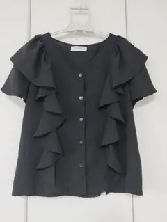 シフォン素材 フリル ブラウス トップス シャツ ブラック