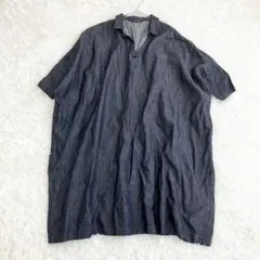 希少【“黄麻”混／ライト•デニム】ミズイロインド／オーバーサイズシャツワンピース