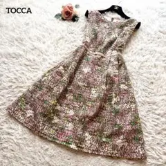 美品✨トッカ　ワンピース　花柄　ひざ丈　モザイク　リボン　ノースリーブ　L 4