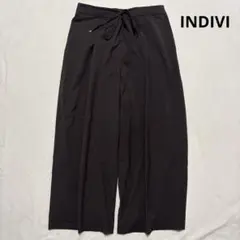 INDIVI タックワイドパンツ Lサイズ相当 ダークブラウン インディヴィ