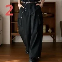 soerte ワイド ストレートテック カーゴパンツ ブラック サイズ2