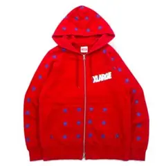 X-LARGE オーバーサイズ ダブルジップパーカー S レッド コットン