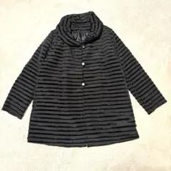 ボーダー　キルティングジャケット ブラック 軽量アウター　ゆったり 上品