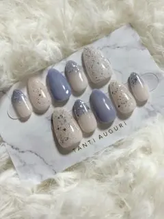 ホワイト×ライトブルー ネイルチップ