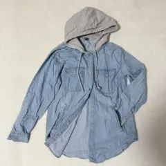 H&M DIVEDED◇ドッキングシャツ デニム フード付 パーカー S