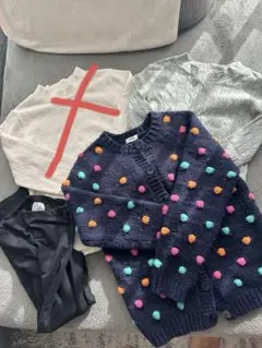 ボンボン付き　ニットカーディガン　ハイネックカットソー　130 まとめ売り