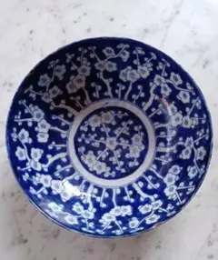 古伊万里 骨董 イゲ皿 明治後期〜大正 銅判巻物 山水図 ブルー 大皿
