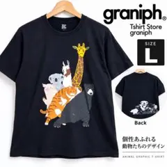 graniph グラニフ 動物柄 Tシャツ ブラック 「No.18」