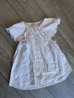 プティマイン♡可愛い丸襟フリルのノースリーブブラウス110♡くすみ淡ピンク♡美品