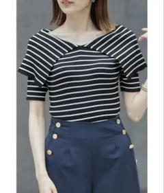 ボーダー柄 セーラーカラー 半袖ニットのサムネイル