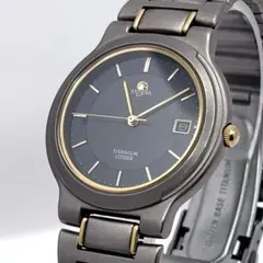 稼働 新品電池 シチズン アテッサ ネイビ―文字盤 コンビカラー 薄型 メンズ