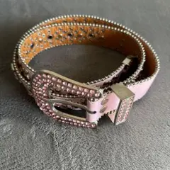 ストーン付きピンクレザーベルト