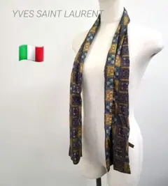 【イタリア製】イヴ・サンローラン　シルク総柄スカーフ　ヴィンテージ