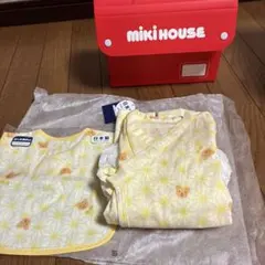 タグ付きMIKI HOUSE コットン肌着セット イエローおまけ、スタイ付き
