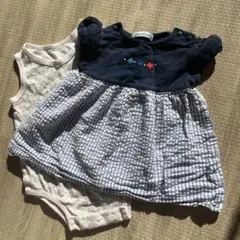 familiar ワンピース 70 ネイビー チェック柄&肌着