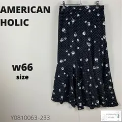 美品 AMERICAN HOLIC 切り替えフレアロングスカート 花柄 ドット