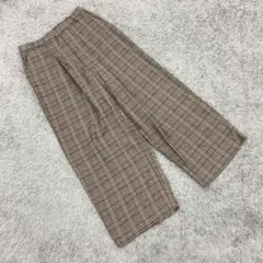 【美品】チェック柄 ワイドパンツ✨ハイウエスト 茶色 ブラウン(L)