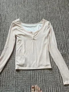 ピンク リブ編み 長袖 トップス