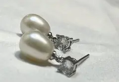 真珠　ダイヤモンド　ピアス　S925