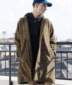 オーバーサイズ ステンカラーコート グレンチェック タータン