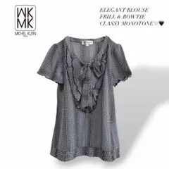 【ミッシェルクラン】 フリルブラウス 半袖 リボン モノトーン 上品 38のサムネイル