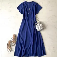 美品.定価2.5万☆アンタイトル フレンチスリーブ フレアワンピース 青 1