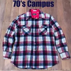 70's Campus CPO チェックシャツ L Wool 85% 美品