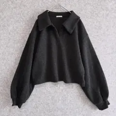 GUジーユー ハーフジップ風 スキッパー ニット プルオーバー ダークグレー M