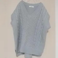 Samanisa Mos2 ブルーグレー Vネック ニットベスト