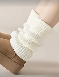 SHEIN ホワイト リブ編み レッグウォーマー