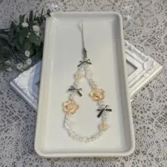 d-12 ハンドメイド　ビーズストラップ　オレンジ