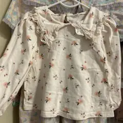 花柄フリル付き長袖Tシャツ 98cm 2-3才