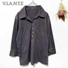 ヴィアンテ　ブラウス　カットソー　F　ダークグレー　綿混　７分丈　レトロ　柔らか