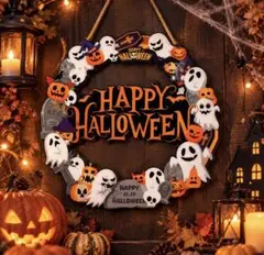 ハロウィン 木製 ウェルカムボード ウォールデコレーション リース 壁掛け 玄関