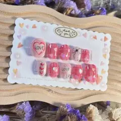442.現品ネイル　推しアイドルLOVEネイル♡ピンクネイル
