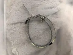 多層シルバーハンドメイドネックレス リボンチャーム付き